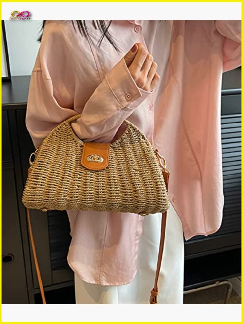 Straw Handwoven Crossbody Tote Bag Summer Beach Travel Clutch - Picture 2 of 6